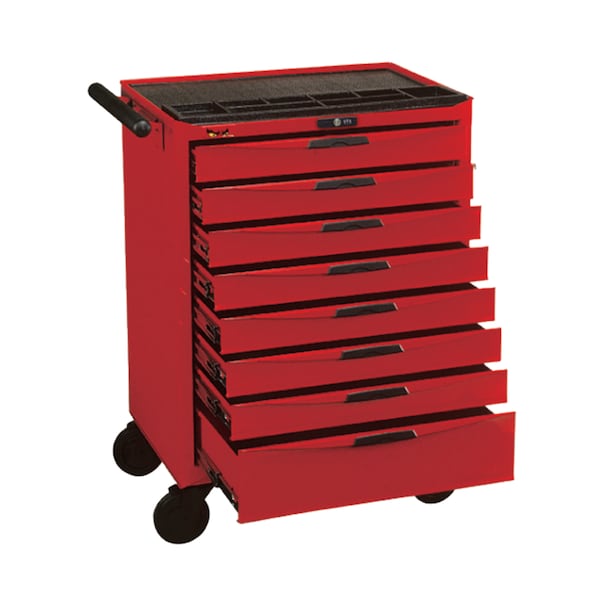 8 Series Roller Cabinet, 8 Drawer, Red, Steel, 26 in W x 18 in D x 38 in H